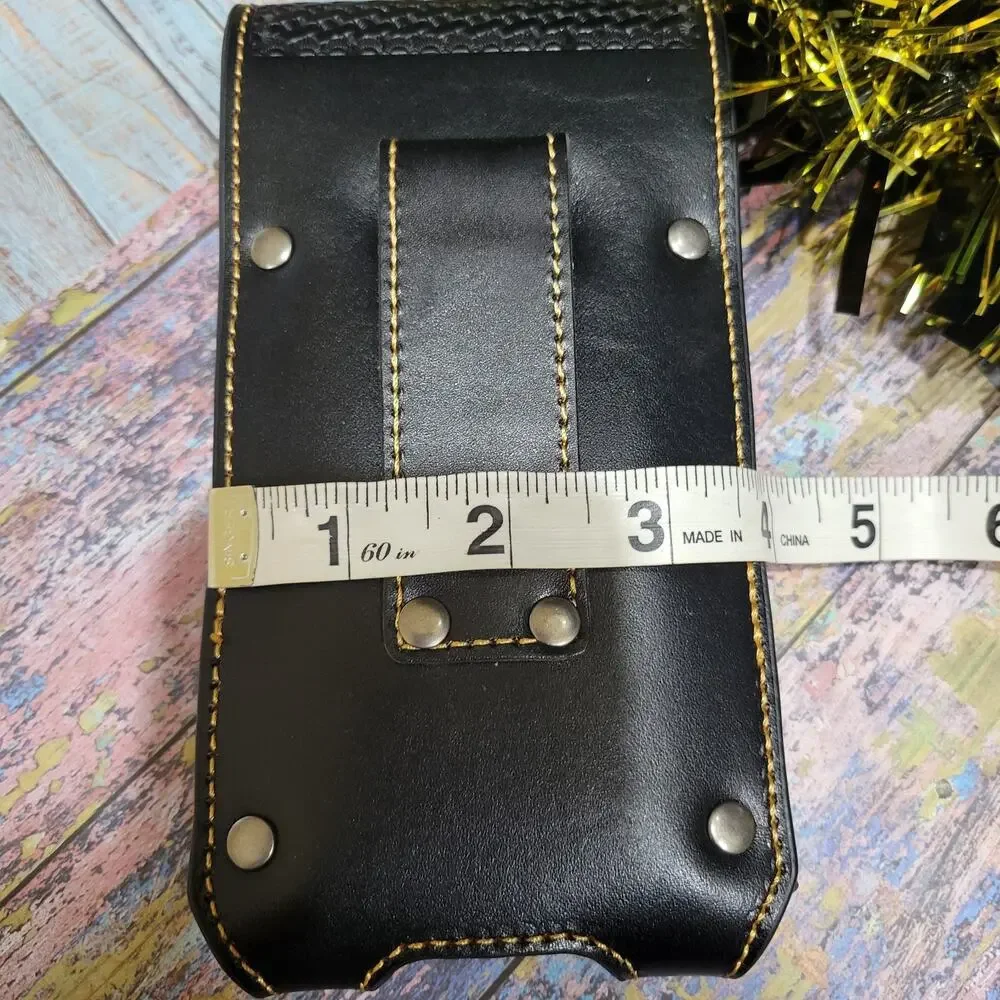 Western Cowboy Belt Loop Phone Holster Black LARGE Genuine Leather Basketweave